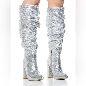 AZALEA WANG CAFFEINE SILVER CHUNKY SLOUCH BOOTIE NWB SZ 8.5